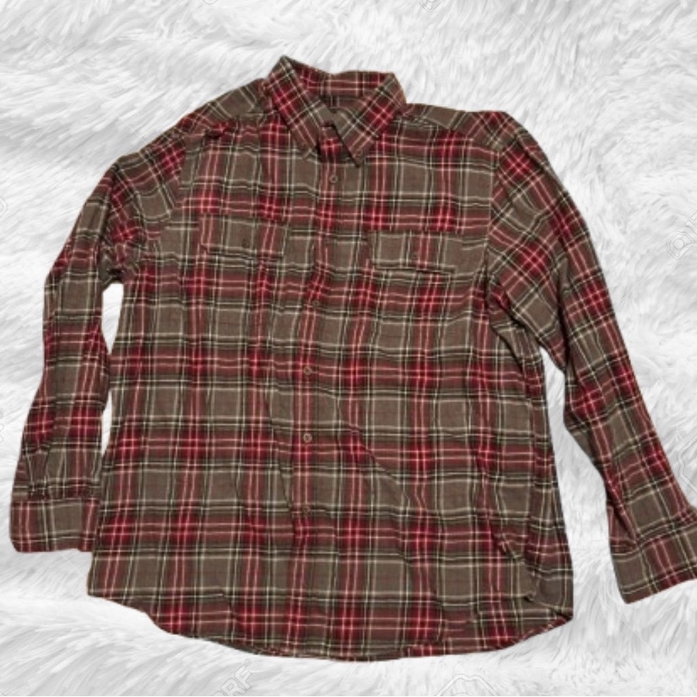 Men’s Faded Glory Flannel Button Down Shirt, gray and maroon, size XL (46-48)